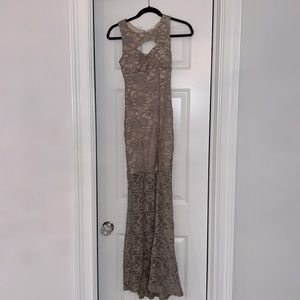 Evening Gown - Champange/Taupe Sparkle with Slit